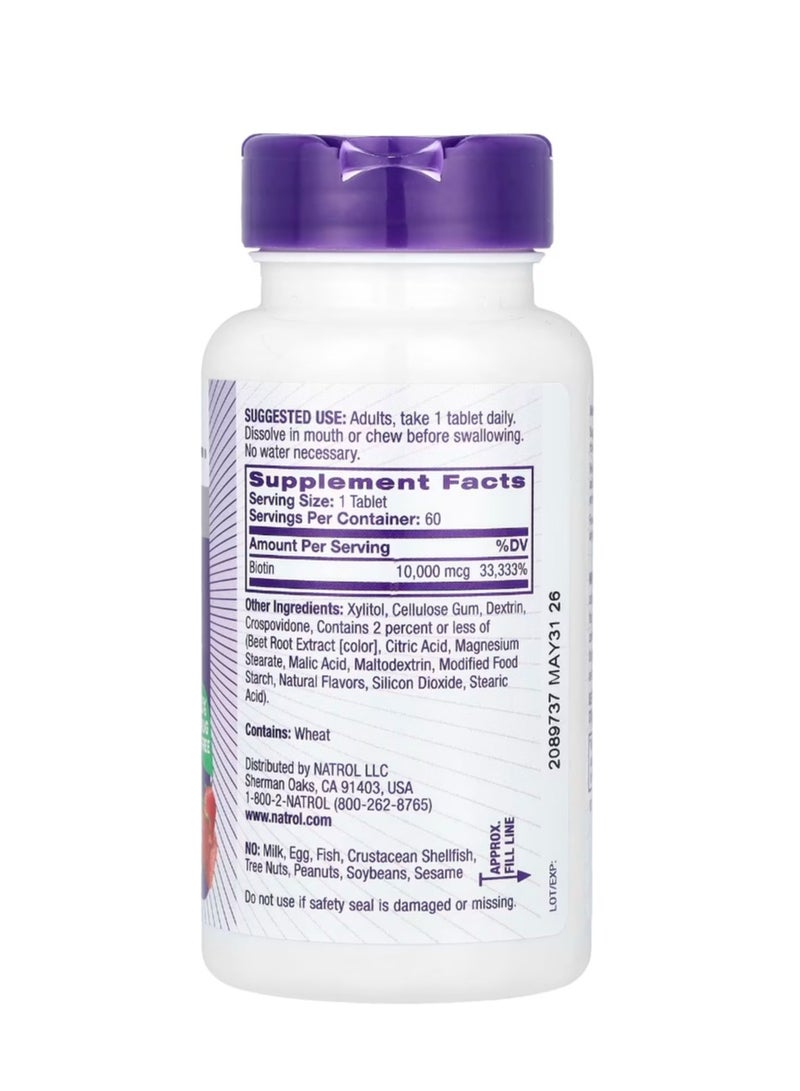 Natrol Biotin Fast Dissolve Maximum Strength Strawberry 10,000 mcg - 60 Tablets - Image 2